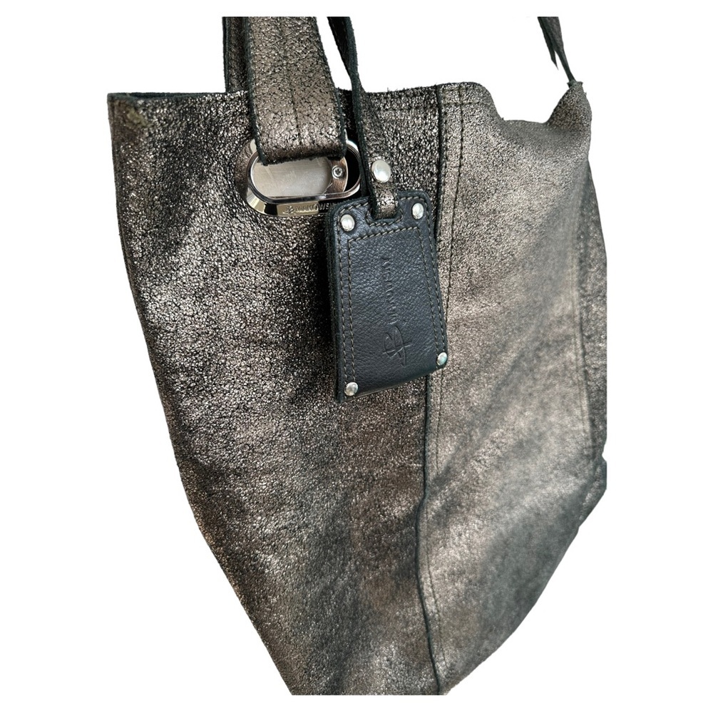 B. Makowsky Metallic Bronze Leather Large Hobo Shoulder Bag with Studded Handle - Picture 14 of 16
